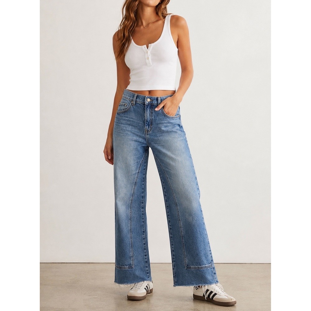 Free People We The Free Risk Taker High Rise Straight Jeans Raw Hem Size 30
